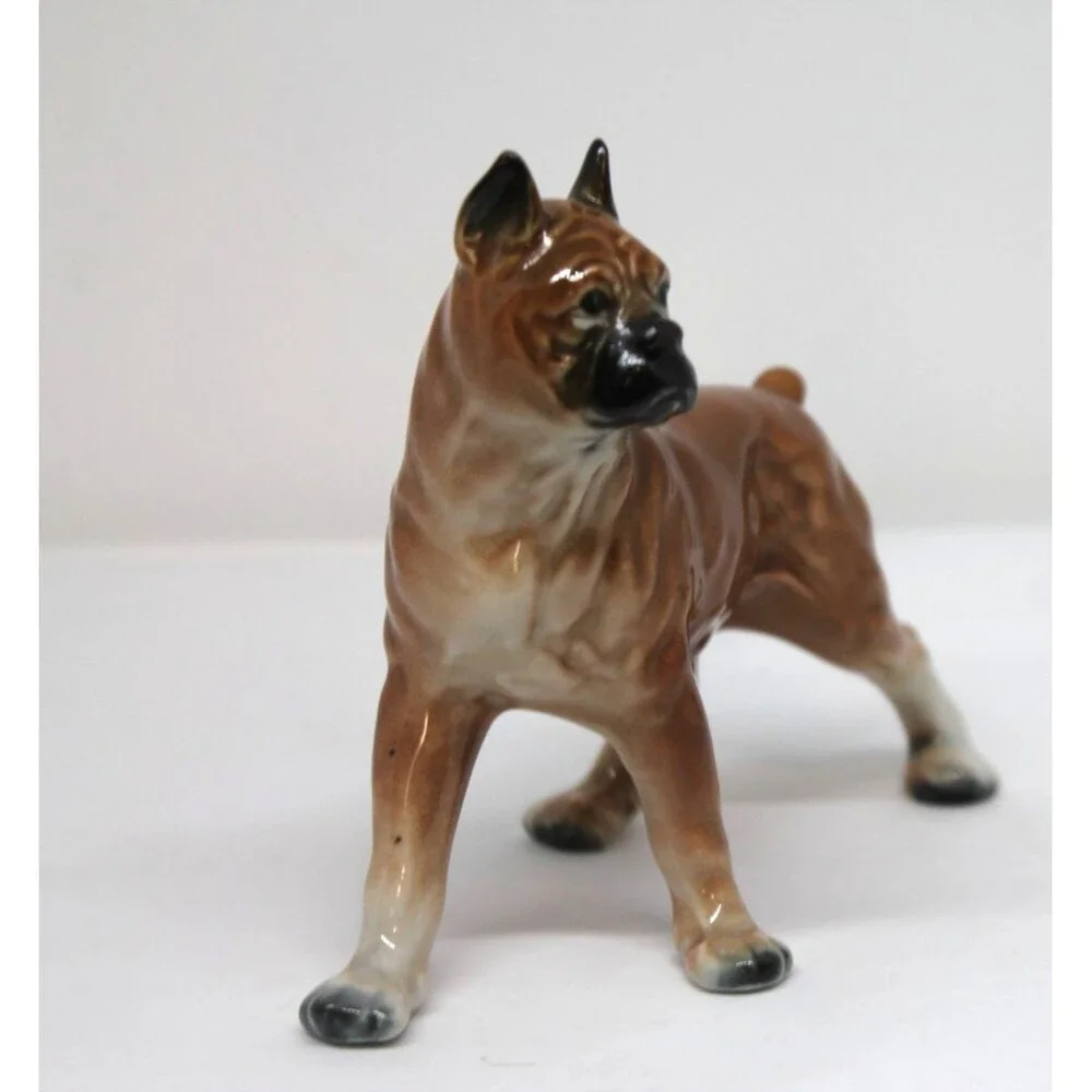 VINTAGE JAPAN PORCELAIN WALKING BOXER DOG FIGURINE 5.5